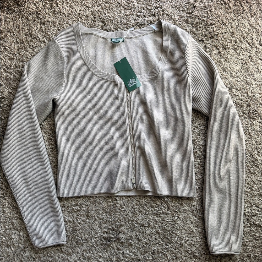 Wild Fable Light Gray Ribbed Cardigan